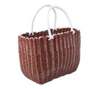 MUELODSIC Cesta de Almacenamiento de Plástico Grande Vintage Amarilla Cesta Tejida para Compras y Organización del Hogar Asas Resistentes para Uso Diario y Picnic