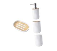 MUELODSIC Conjunto de Accesorios de Baño de Plástico y Bambú Blanco para Almacenamiento Elegante y Práctico para Cepillos y Jabón Hotel o Uso Doméstico