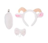 MUELODSIC Diadema de Cordero Blanca Cuernos de Peluche Conjunto de 3 Piezas para Disfraz de Cosplay Incluye Orejas Pajarita y Accesorios para Fiesta Temática de Animales Granja y