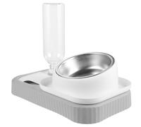 MUELODSIC Dispensador Doble Comedero y Bebedero Automático para Gatos Plástico Compacto Gris Claro Uso Doméstico Mascotas