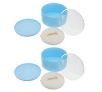 MUELODSIC Estuche para Borlas de Talco para Bebés 2 Piezas Caja Redonda Esponja de Algodón Azul Recipiente Portátil para Cuidado y Aplicación Segura del Polvo en Recién Nacidos