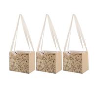 MUELODSIC Estuche para Envolver Flores 3 Piezas Color Beige con Estampado Chino Retro y Botón Decorativo, Caja de Papel con Asa Portátil para Ramos, Adecuado para Bodas, Cumpleaños