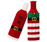MUELODSIC Fundas Navideñas para Botellas de Vino 2 Piezas Tejido Textil Rojo Diseño de Elfo a Rayas y Cinturón Decoración para Fiestas Navideñas Adecuado para Bares Restaurantes y