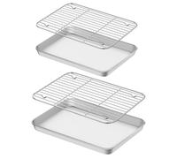 MUELODSIC Juego de Bandejas para Hornear y Parrillas de Acero Inoxidable 430 con Rejilla de Malla, 2 Tamaños (23.5x17.5x2.5 Cm y 26.5x20.5x2.5 Cm), Adecuado para Enfriar y Hornear en Cocina