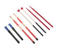 MUELODSIC Juego de Baquetas Profesionales 8 Piezas con Bolsa Portátil Negra, Mazos Antideslizantes Rojos, Escobillas de Nylon Azules y Cepillos de Madera para Batería y Percusión Jazz, Pop