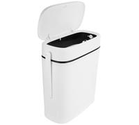 MUELODSIC Papelera de Baño Estrecha con Tapa y Portaescobillas Integrada, Cubo de Basura Rectangular Multifunción para Espacios Reducidos, Contenedor Moderno para Inodoro, Adecuado para