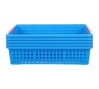 MUELODSIC Paquete de 5 Cestas de Plástico Azul Tamaño A4 para Almacenamiento con Asas, Apilables Rebabas, Organizador Multifuncional para Aula y Hogar