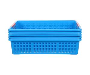MUELODSIC Paquete de 5 Cestas de Plástico Azul Tamaño A4 para Almacenamiento con Asas, Apilables Rebabas, Organizador Multifuncional para Aula y Hogar
