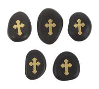 MUELODSIC Piedras Naturales Inspiradoras 5 Piezas 4-6 Cm Cruz Grabada Negra para Oración y Meditación, Piedras Conmemorativas Religiosas Portátiles para Decoración de Hogar y Rituales