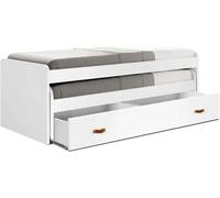 MueMue Cama 90 + cajones aglomerado blanco con somieres y colchones 90x200cm