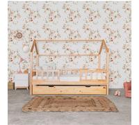 MUEMUE Cama Infantil Montessori casita con barandilla Sawyer 90x190cm - Cama + Cama ELEVABLE 90 Pino