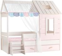 MueMue Cama infantil casita + cajón aglomerado rosa 90x200cm