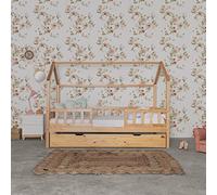 MUEMUE - Cama Infantil Montessori casita con barandilla Sawyer 90x190cm - MU0316-PI - Cama + Cama ELEVABLE 90 Pino
