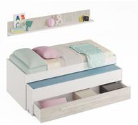 MueMue Cama y estante aglomerado blanco + somieres 65x199x96cm