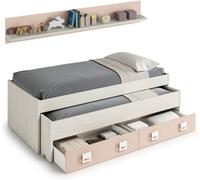MueMue Cama y estante aglomerado rosa + bases y colchones 65x199x96cm