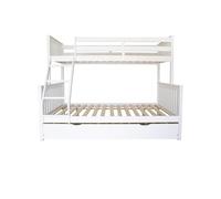 MUEMUE Litera Triple + Cama de Arrastre Madera Blanca 135x190/90x190cm