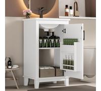 muenfly 51 x 34 x 83 cm. Armario de baño de pie, lavabo, lavabo, lacado completo, estantes para puertas, estantes ajustables, lavabo de cerámica integrado, adecuado para espacios pequeños, color