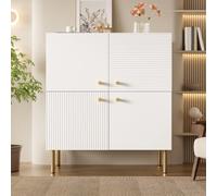 muenfly Aparador blanco con asas de zinc y patas de acero, moderno armario de almacenamiento MDF con estructura de puerta vertical, armario estrecho para salón, dormitorio, pasillo, 80 x 36 x 90 cm