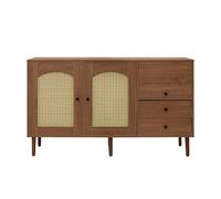 muenfly Aparador rústico con puertas de ratán de 130 cm de ancho, cómoda con cierre magnético y patas de madera maciza, armario con estantes ajustables para salón y comedor