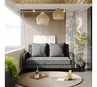 muenfly Columpio de jardín de 2 plazas, resistente a la intemperie, ratán gris, con cojín extraíble y cojín de respaldo, cadenas de metal estables para balcón, terraza, jardín, altura colgante de 240