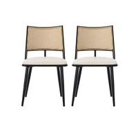 muenfly Juego de 2 sillas de comedor de cocina, sillas de ocio, respaldo de ratán y asiento de poliuretano, estructura de metal negro (capacidad de carga de 120 kg)