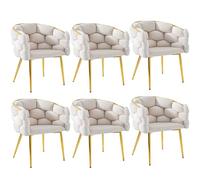 muenfly Juego de 6 sillas de comedor modernas, tapizado de terciopelo beis, patas doradas y patas de ajuste, juego completo de asientos de invitados para familias extensas