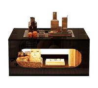 muenfly Mesa de centro cuadrada de 70 x 70 cm con control por aplicación, LED RGB y hueco, moderna mesa de salón con cristal