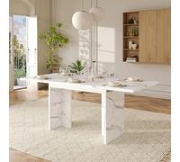 muenfly Mesa de comedor extensible 140/180 x 80 cm para 6-8 personas, con tablero de mármol de 30 mm de grosor, patas en forma de T, color blanco