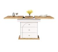 muenfly Mesa de comedor extensible de 110 a 140 cm, ahorra espacio, para 4 - 6 personas, con espacio de almacenamiento, telescópica con puerta plegable y cierre suave, color blanco