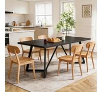 muenfly Mesa de comedor rectangular de 180 x 80 cm, mesa de comedor para 6-8 personas, mesa de cocina estable de MDF con vetas de madera negra, versátil como mesa de conferencias o escritorio, color