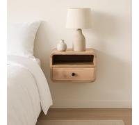 muenfly Mesita de noche de madera maciza montada en la pared con cajón y compartimento abierto, estante para ahorrar espacio para dormitorios y espacios pequeños, color marrón