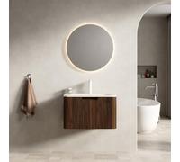 muenfly Roma - Lavabo de 60 cm con armario inferior, travertino, piedra sinterizada, premontado, grano de madera de nogal, LED de cierre suave