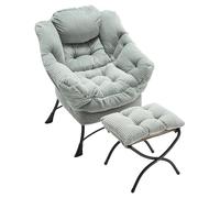 muenfly Sillón con taburete, moderno sillón de relax, color verde claro, soporte para el cuello, franela, sillón de lectura y silla de lectura, para dormitorio, estudio, balcón