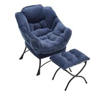 muenfly Sillón con taburete, moderno sillón relax azul marino, soporte cervical, de franela, sillón de lectura y sillón Lazy Chair, para dormitorio, estudio, balcón