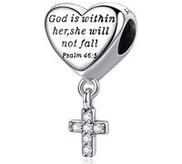 MUERDOU Abalorio colgante de cruz para pulsera Pandora, corazón cristiano, versículo bíblico, oración, fe, joyería religiosa, regalos para mujer, Cristal, Circonita cúbica