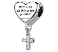 MUERDOU Abalorio colgante de cruz para pulsera Pandora, corazón cristiano, versículo bíblico, oración, fe, joyería religiosa, regalos para mujer, Cristal, Circonita cúbica