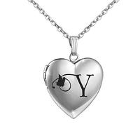 MUERDOU - Collar con medallón con Forma de corazón para Fotos con Inicial del Alfabeto