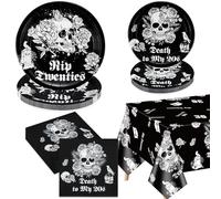 Muerte a mis 20 decoraciones - incluyendo Rip a mis años 20 platos de papel, servilletas, cráneo mantel para fiesta de Halloween 30 cumpleaños Rip 20s decoraciones de cumpleaños, Serve 20