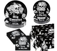 Muerte a mis 20 decoraciones - incluyendo Rip a mis años 20 platos de papel, servilletas, cráneos mantel para fiesta de Halloween 30 cumpleaños Rip 20s decoraciones de cumpleaños, Serve 40