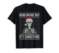 Muerto adentro, Pero es Esqueleto de Navidad Feo suéter Camiseta gráfica económica, Hombre, Negro, L