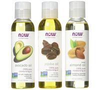 Muestra de aceites humectantes variados de Now Foods: aceites de aguacate y jojoba de almendras dulces - 4 oz. Botellas cada una