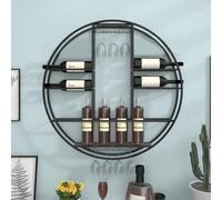 Muestra elegantemente tus botellas de vino y licor con este elegante estante de vino de pared negro. Este soporte para copas de vino está montado en la pared y cuenta con estantes de barra para un