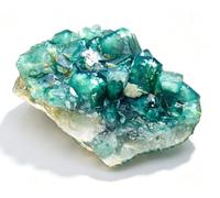 Muestra mineral de geoda natural, grupo cristales fluorita verde bruto