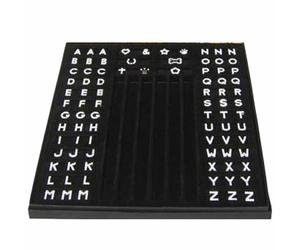 Muestrario de joyas para letras, números y motivos de strass de 14 mm.