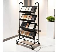 Muestrario de materiales de construcción Expositor móvil de azulejos, estantería de hierro de 4 niveles para muestras de azulejos de mármol, suelos de madera(120x35x120cm/47.2x13.8x47.2in)