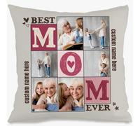 Muewent Funda de almohada personalizada diseñada con 6 fotos y texto para mamá, cojín suave que es un regalo memorable para celebraciones familiares, vacaciones o eventos especiales