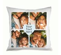 Muewent Funda de cojín de terciopelo personalizada de 18 x 18 pulgadas con 4 imágenes y texto impreso