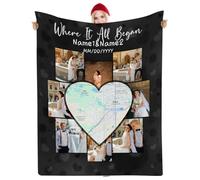 Muewent Manta personalizada con fotos de mapa de corazón con 8 imágenes y palabras personalizadas, un regalo único para parejas para marcar dónde comenzó el amor o lugares especiales en la vida