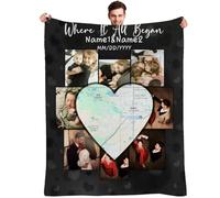 Muewent Manta personalizada con memoria de mapa de corazón con 8 imágenes y tus palabras, un regalo cálido y significativo para celebrar una historia de amor construida alrededor de un lugar
