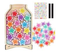 MUFEIRUO Vaso de recompensa con 28 estrellas, tabla de recompensas de madera para niños pequeños, para entrenamiento de orinal, pegatinas para rutina diaria, tareas domésticas, hora de acostarse